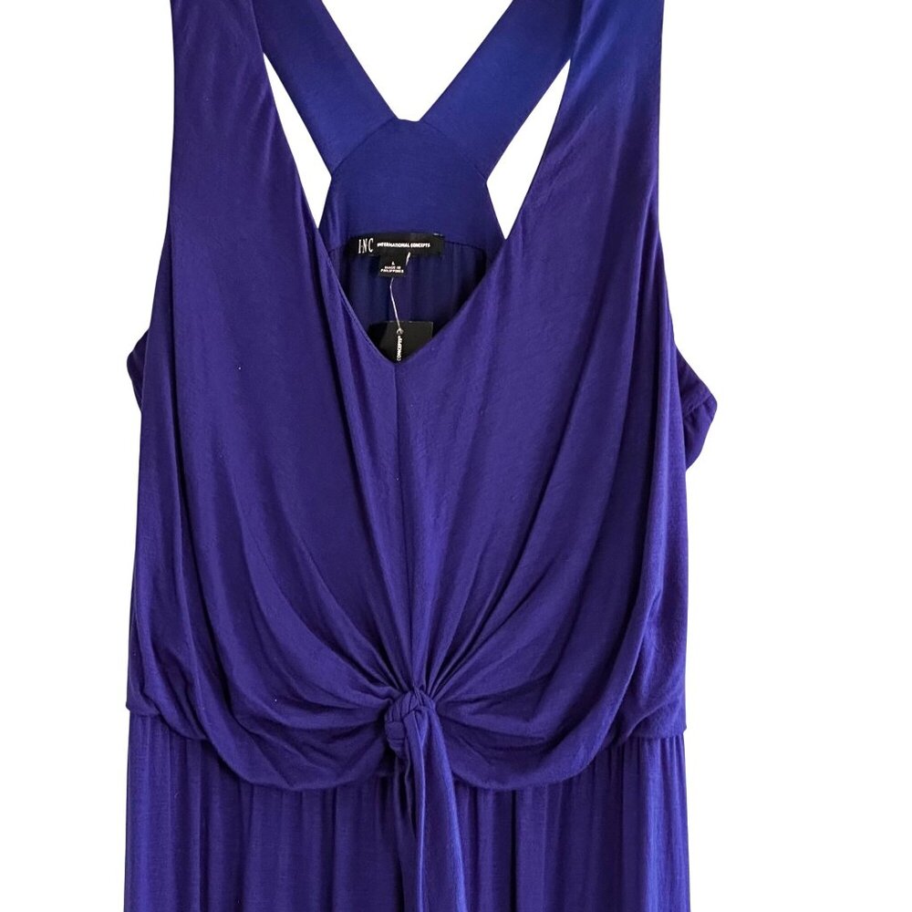 INC Large Sleeveless Jumpsuit Rayon Blend Royal Blue Cross-Straps & Knot Detail